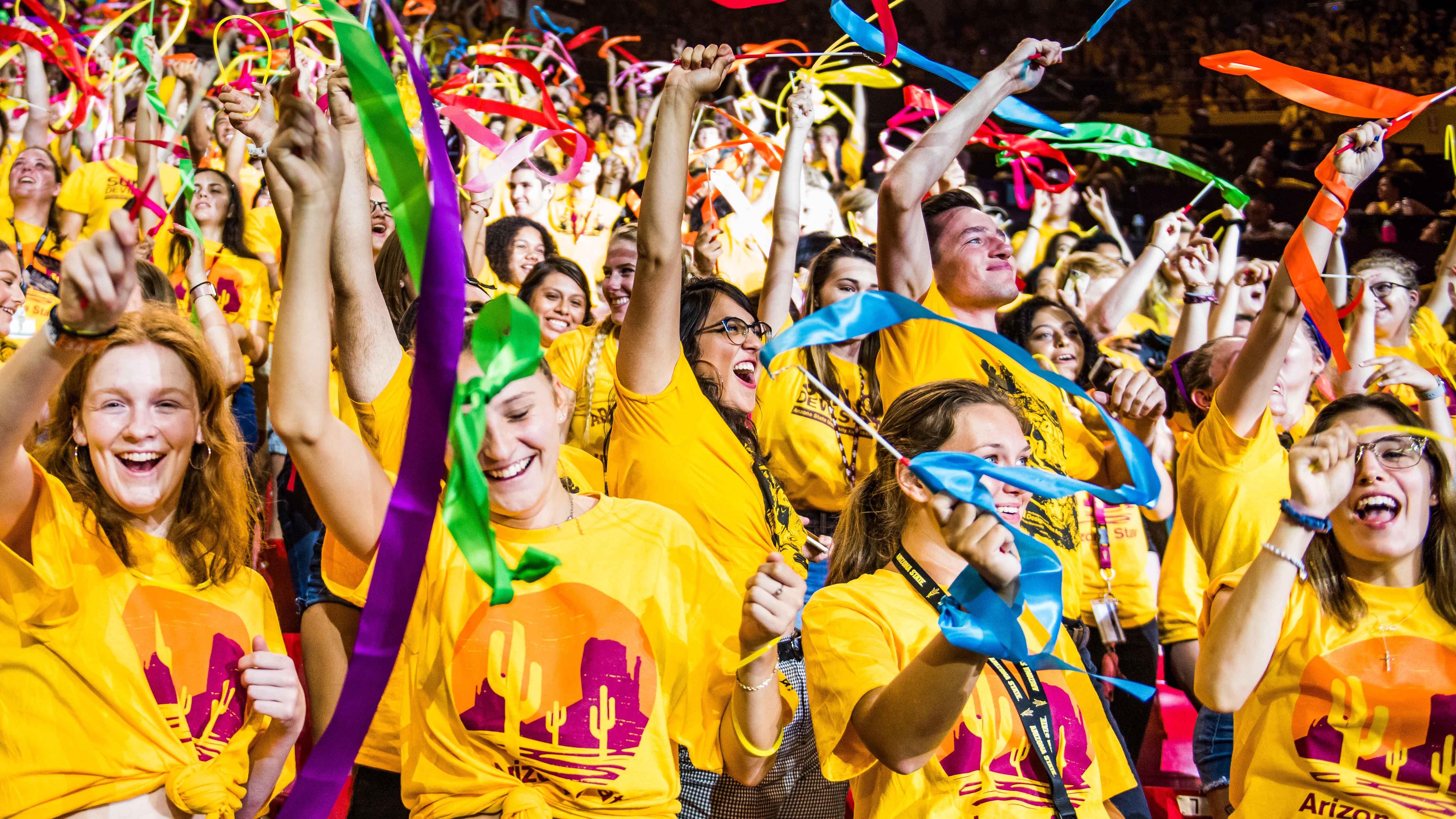 Students celebrating at ASU Welcome event 2018 Wells Fargo Arena