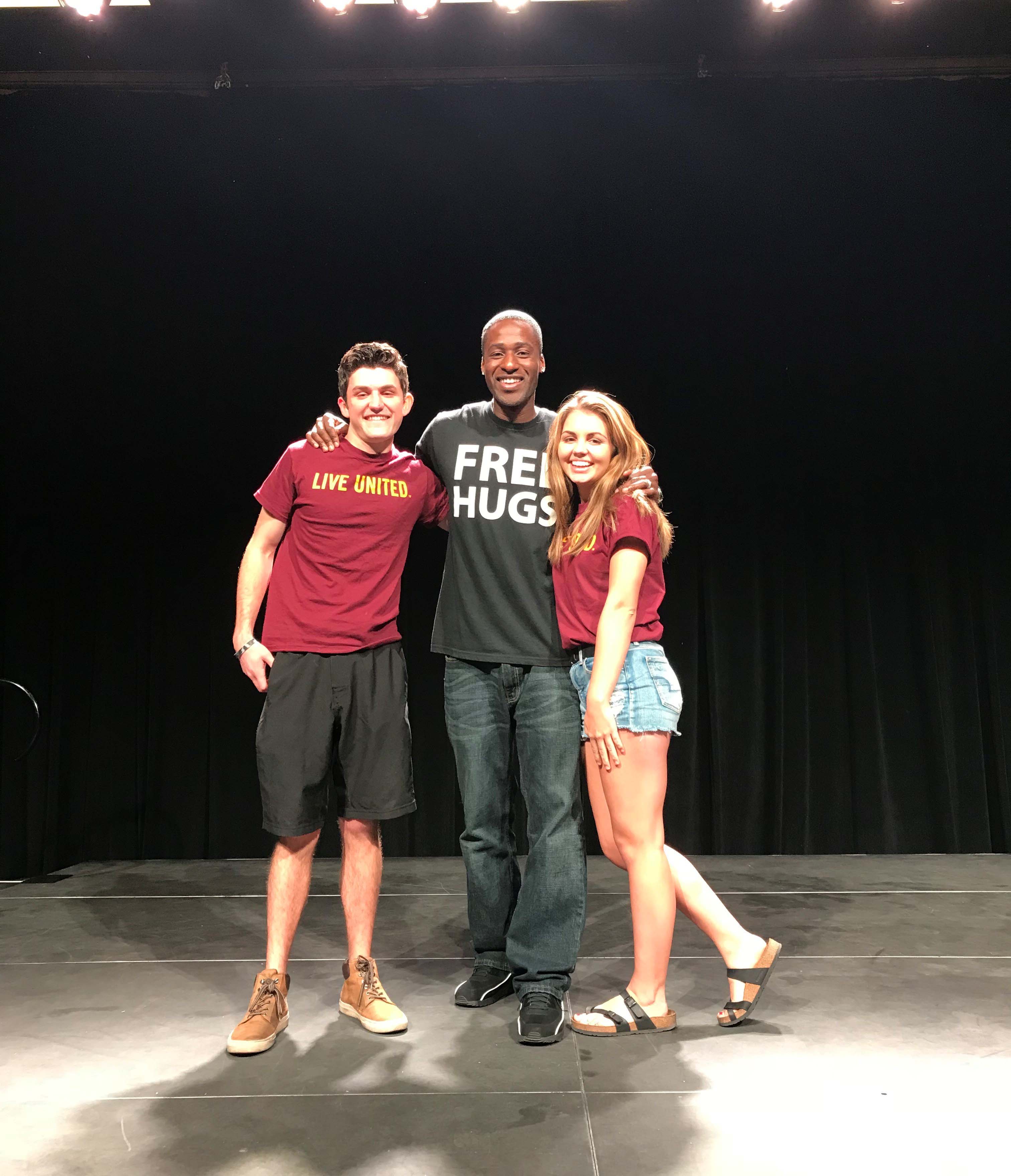 ASU student Tyler Brown with Free Hugs Project's Ken Nwadike Jr.