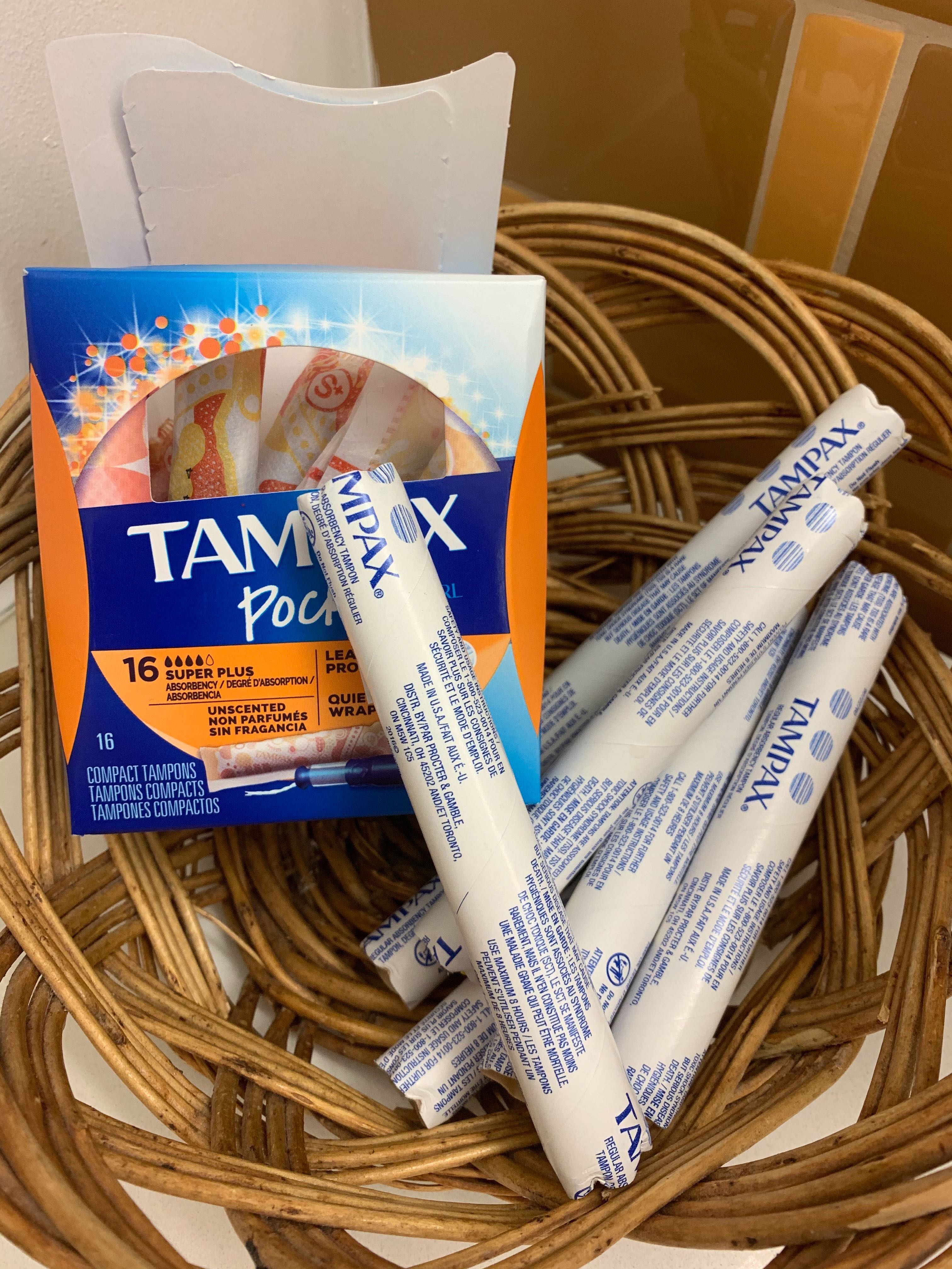 Tampax tampons in a basket at ASU
