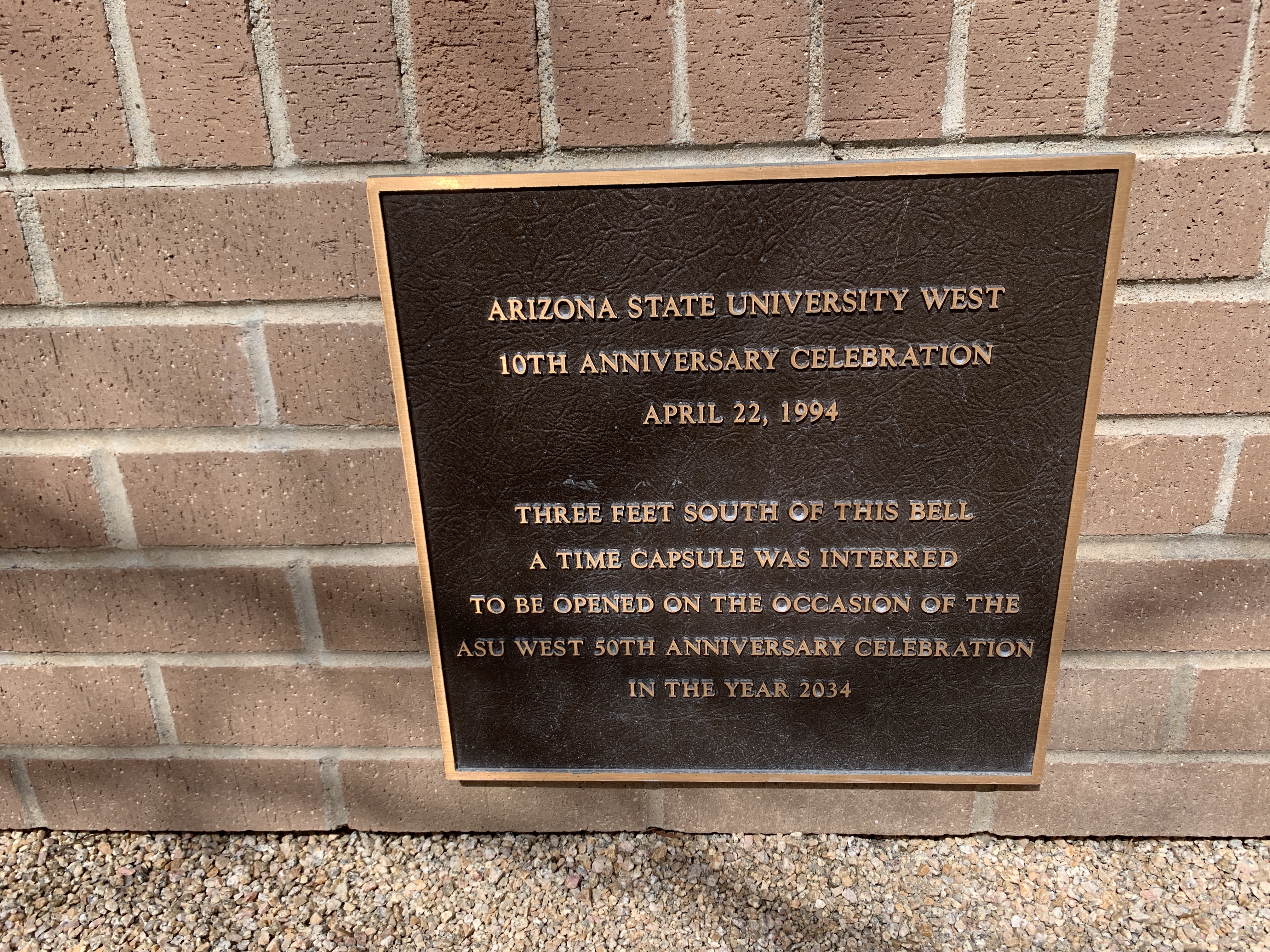 Time capsule plaque at the West Campus 